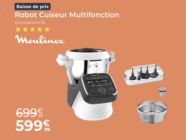 MOULINEX HF80C800 Companion XL Noir Robot Cuiseur Multifonction pas cher - Robot Cuiseur Cdiscount