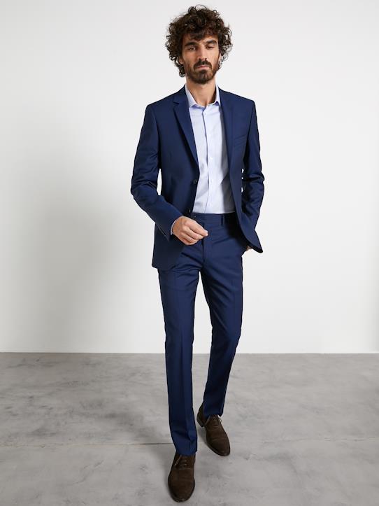 Pantalon ajusté New Slim homme laine Super 110's Cyrillus Bleu - Pantalon de Costume Homme Cyrillus