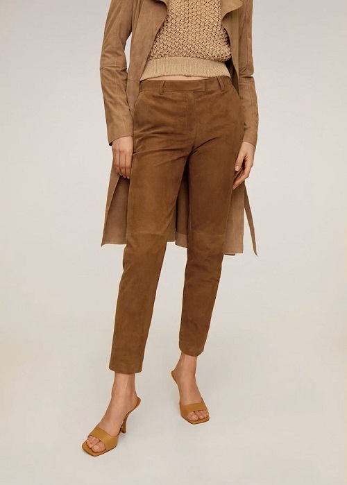 Mango JOHN Pantalon crop cuir marron - Pantalon Femme Mango