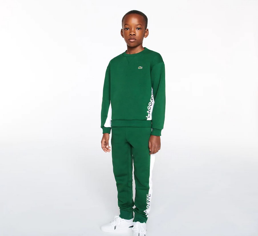 Pantalon de jogging Garçon Lacoste en molleton color-block avec marquage Vert/Blanc