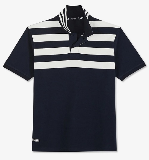 Polo bleu Eden Park en piqué de coton brodé avec rayures - Polo Homme Eden Park