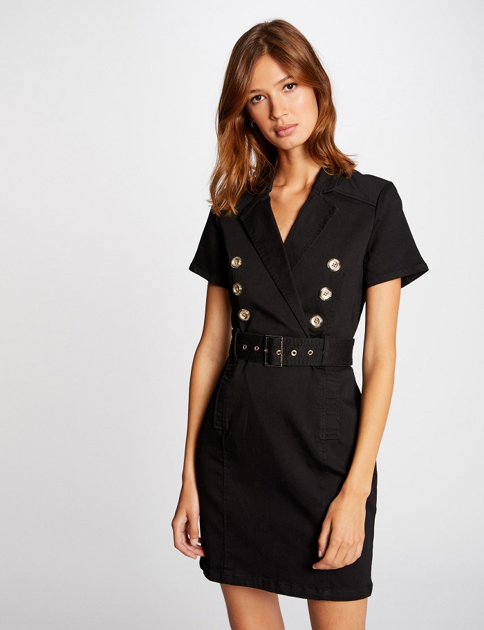 Robe droite ceinturée avec boutons RGILA Morgan noir 