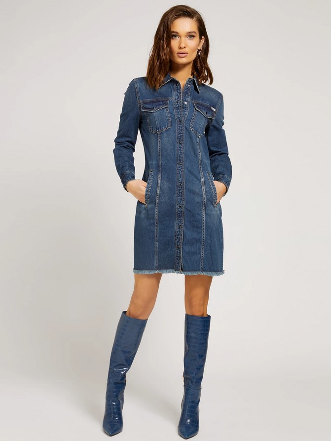 ROBE JEAN SLIM Guess Blue pas cher - Robe femme Guess