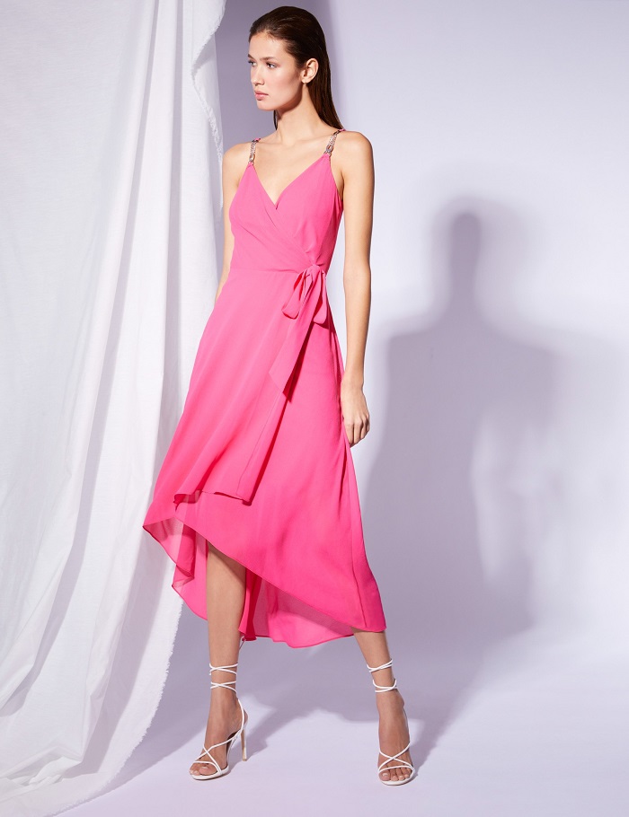 Robe midi évasée effet portefeuille fuchsia REMALOU Morgan