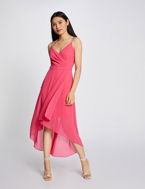 Robe midi évasée effet portefeuille fuchsia REMALOU Morgan - Robe Femme Morgan