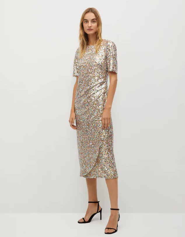 Mango TAYLOR-A Robe midi sequins beige - Robe Femme Mango