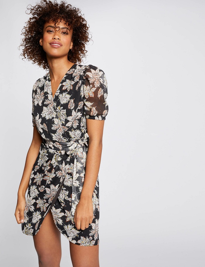 Robe portefeuille imprimé floral noir Morgan