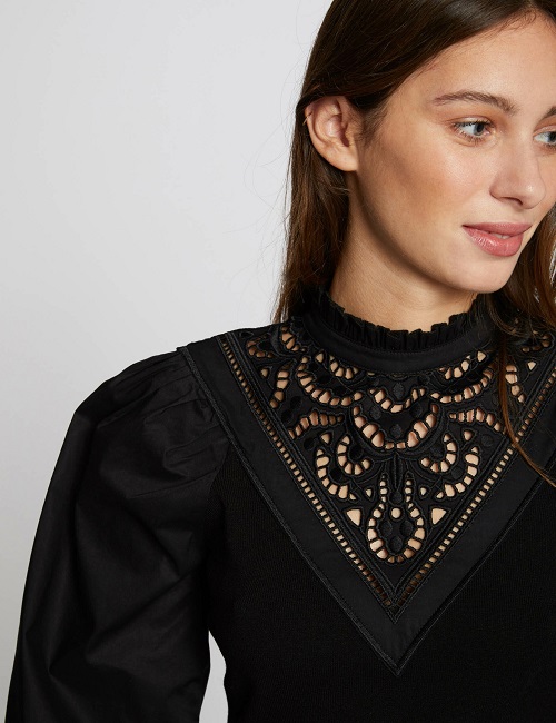 Robe pull ajustée avec dentelle noir Morgan - Robe Morgan