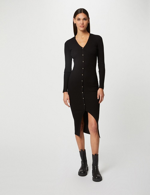 Robe pull ajustée boutonnée RMYRA Morgan noir - Robe Femme Morgan