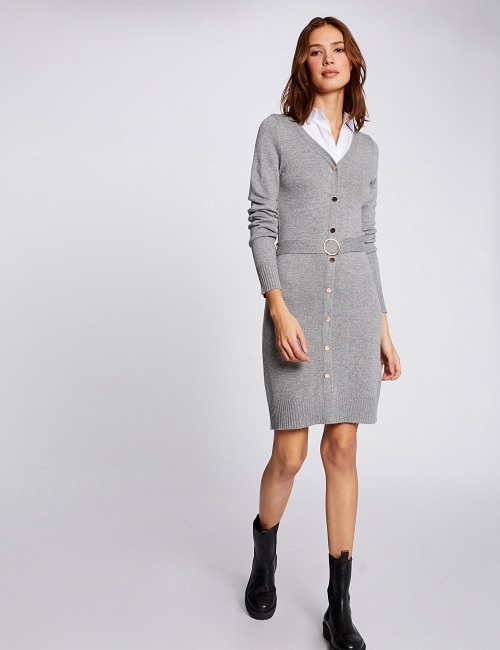 Robe pull droite avec col superposé gris moyen Morgan - Robe Morgan