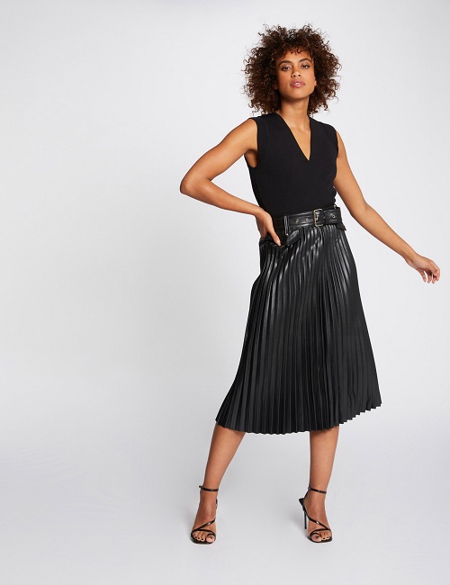 Robe pull midi évasée avec bas plissé noir Morgan - Robe Morgan