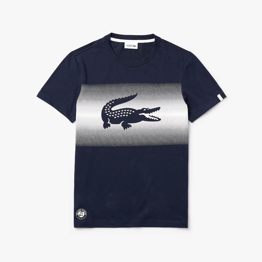 T-shirt Lacoste SPORT imprimé croco Édition Roland Garros Bleu Marine / Blanc - T-Shirt Homme Lacoste