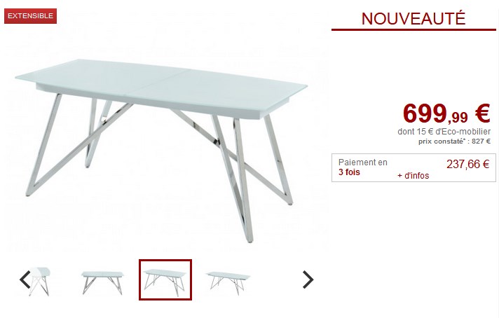 Table à manger extensible KAMIRA 6 à 8 couverts pas cher - Table à manger Vente Unique