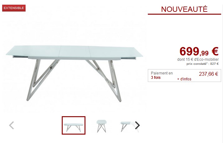 Table à manger extensible KAMIRA 6 à 8 couverts Verre trempé et Acier Blanc