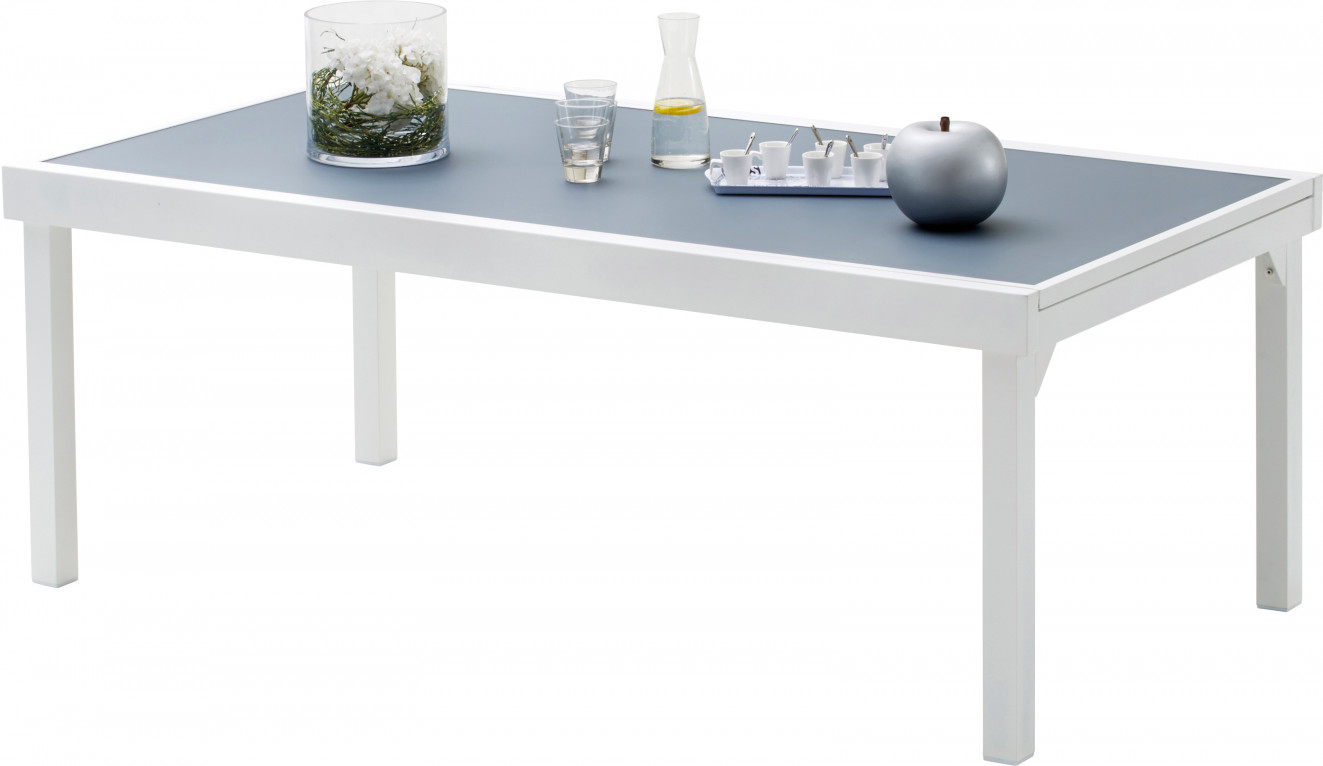 Table de jardin rectangulaire extensible aluminium blanc et verre trempé gris 