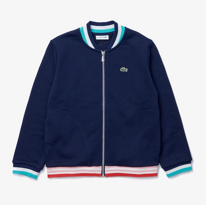 Teddy zippé Fille Lacoste en molleton avec détails rayés Bleu Marine/Blanc