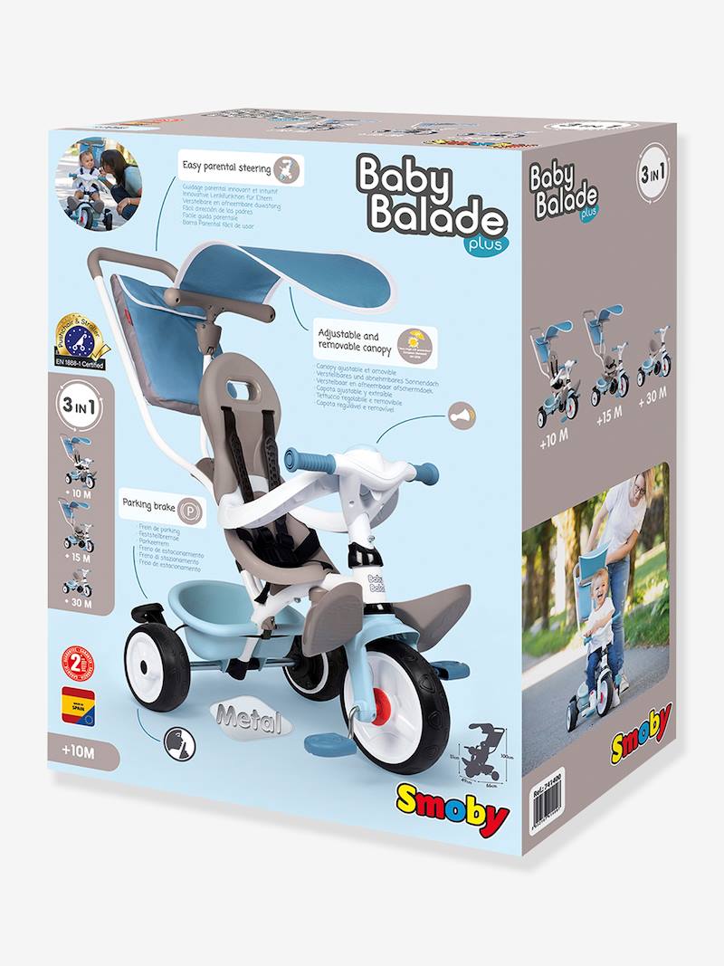 Tricycle Baby Balade plus SMOBY bleu ciel