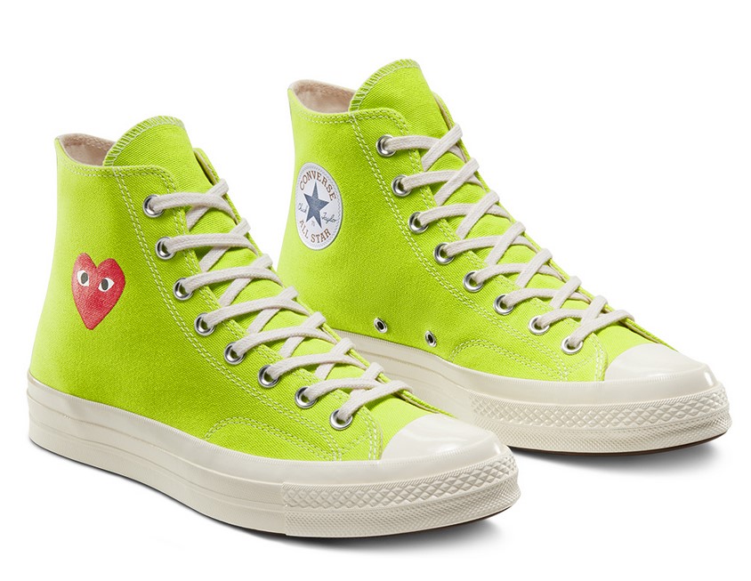 Unisex Converse x PLAY Comme des Garçons Chuck 70 High Top acid lime green/egret/high ris