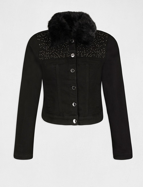 Veste droite boutonnée détails strass noir Morgan - Veste Morgan