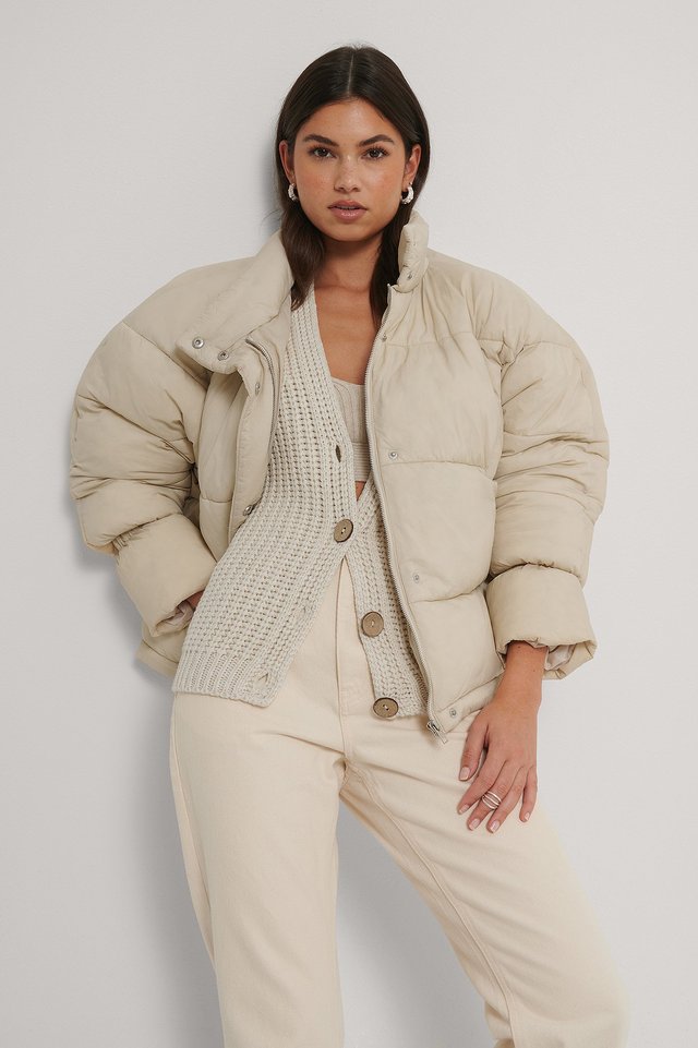 Veste Matelassée Avec Détail Élastique NA-KD Trend Beige - Veste Femme NA-KD