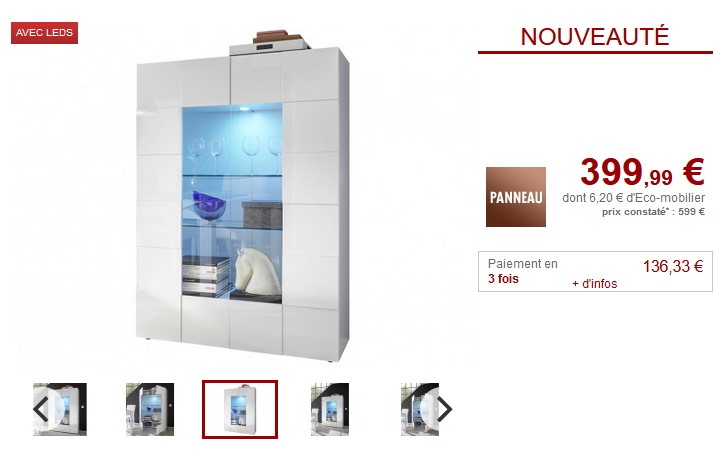 Vitrine CALISTO LEDS Blanc laqué 2 PORTES en verre pas cher - Vitrine Vente Unique