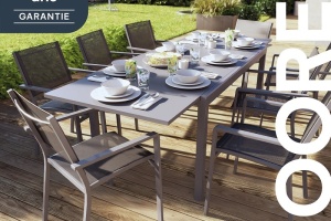 Table MOOREA GoodHome aluminium et verre trempé mat gris acier pas cher - Table de Jardin Castorama