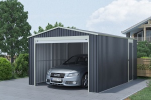 Garage en métal HERBERT 16 m² gris anthracite + kit d'ancrage pas cher - Garage OOgarden