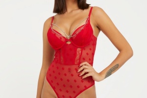 Body à armatures strass GUESS Rouge - Body Guess