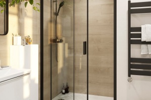 Porte de douche coulissante GoodHome LEDAVA profilés alu noir l.120 x H.195 cm pas cher - Porte de douche Castorama