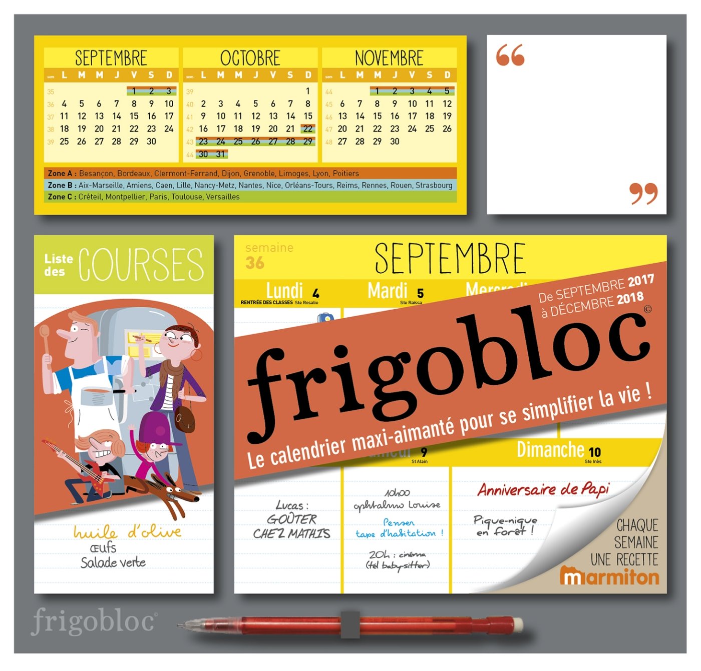 Frigobloc 2018 - Calendrier d'organisation familiale