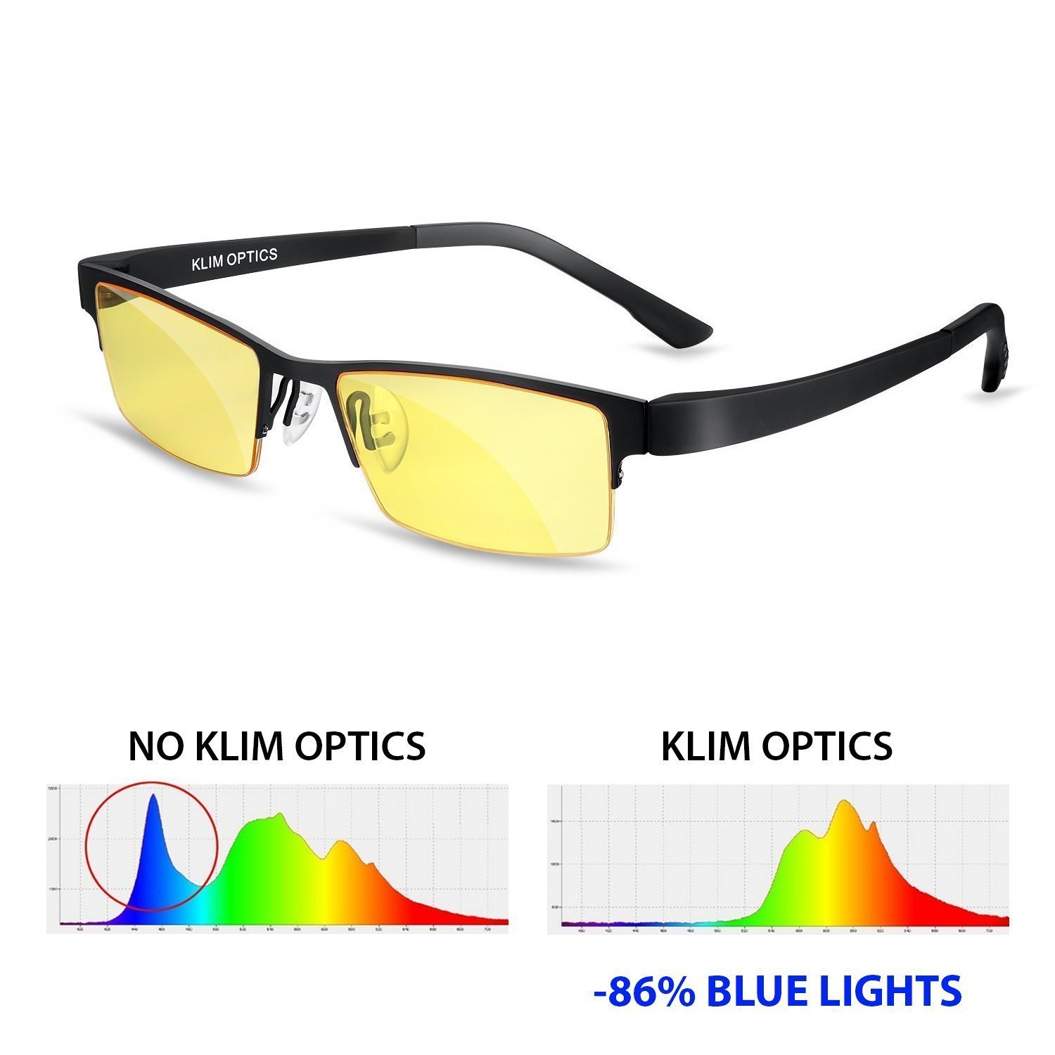 KLIM Optics Lunettes Filtre Lumière Bleue NOUVEAU - Haute Protection pour Écrans, Lunettes Gaming pas cher Amazon