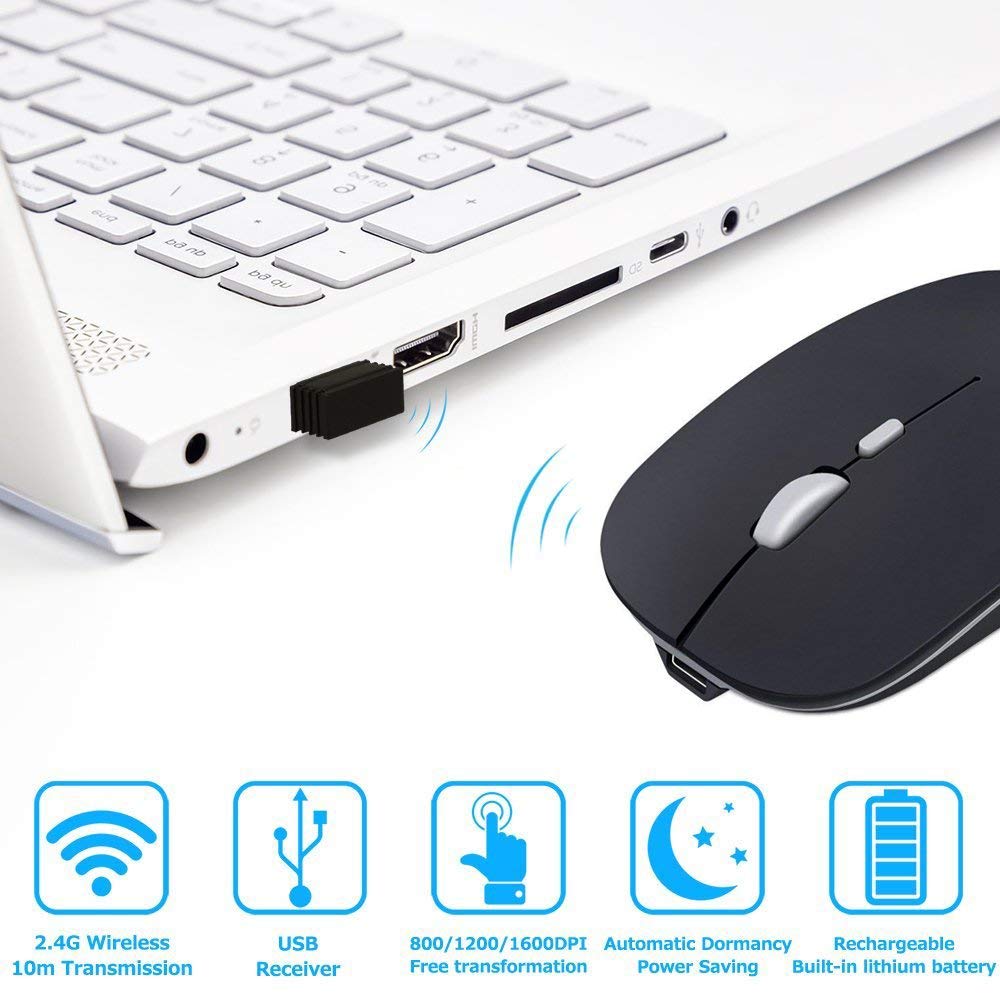 Souris sans Fil Mac & Windows pas cher Vegena 2,4 Ghz 2400 DPI - Souris Optique Rechargeable avec Récepteur USB Nano pour PC Notebook iMac MacBook Microsoft Business Office Home