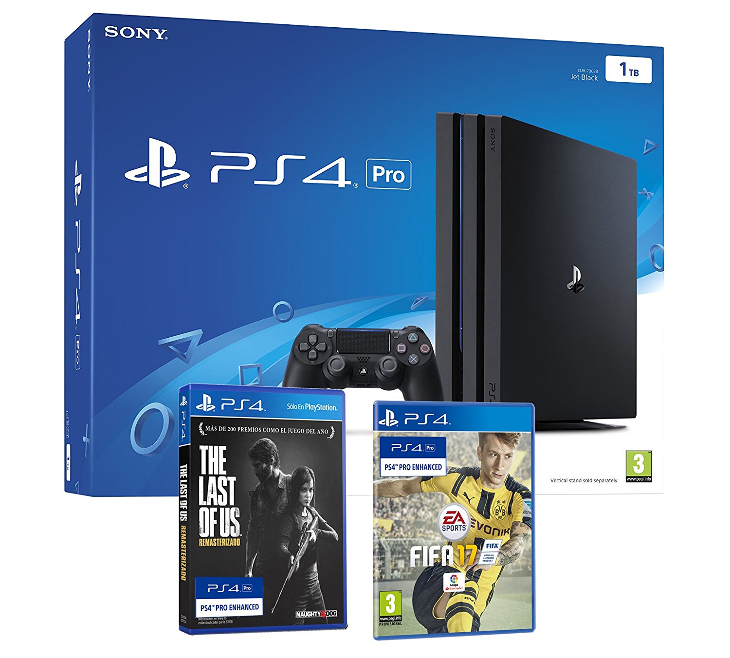 PS4 PRO 1To Playstation 4 - PACK 4K - 2 Jeux 4K Originaire - FIFA 17 + The Last Of Us