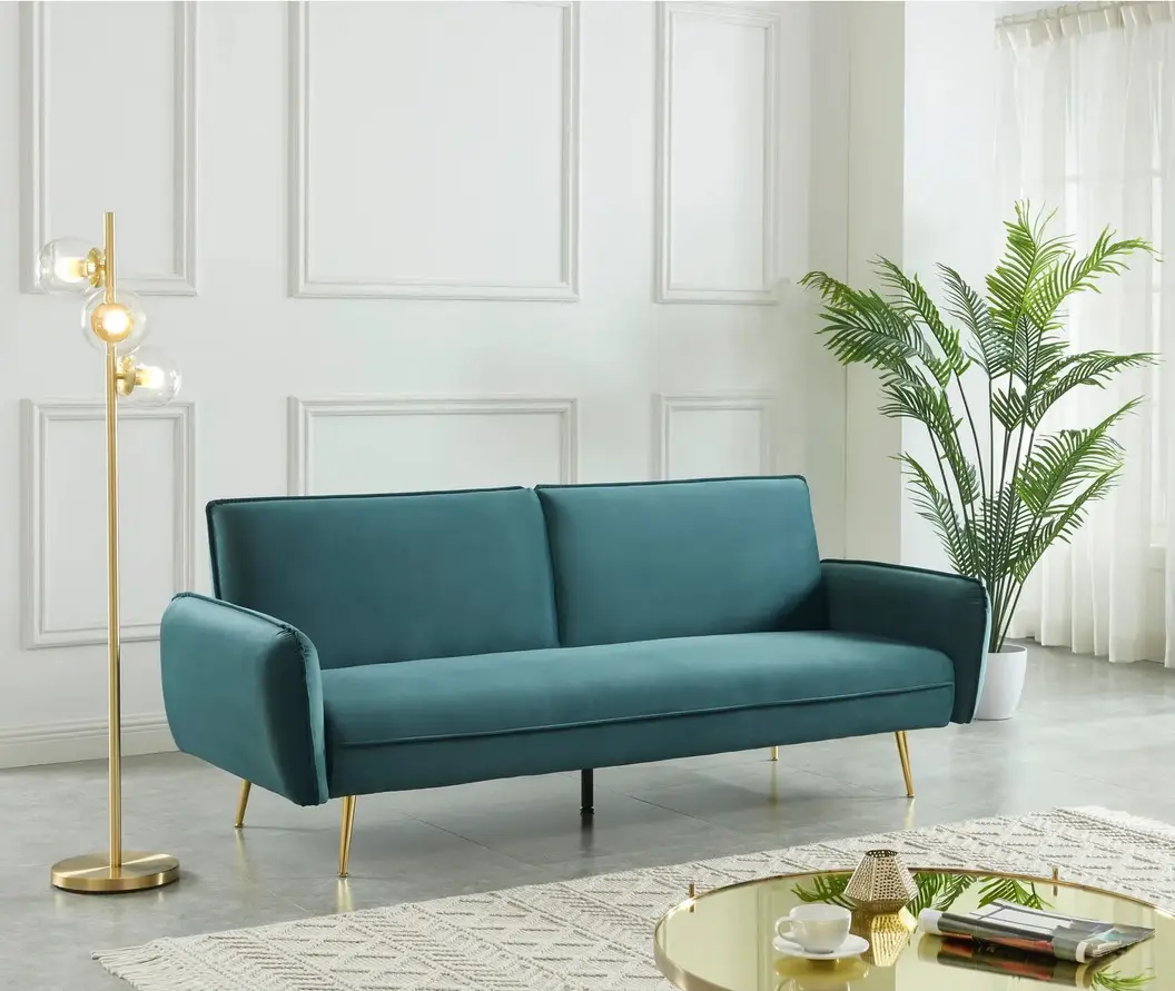 Banquette convertible 3 places GATSBY tissu bleu pas cher : le confort à petit prix avec BUT