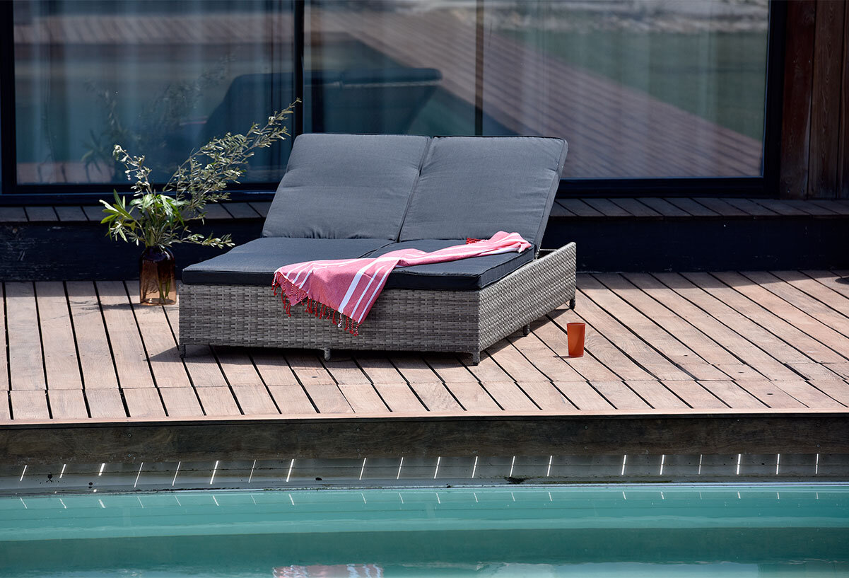 Bain de soleil double LANTA aluminium naturel et ardoise pas cher - Bain de soleil OOgarden