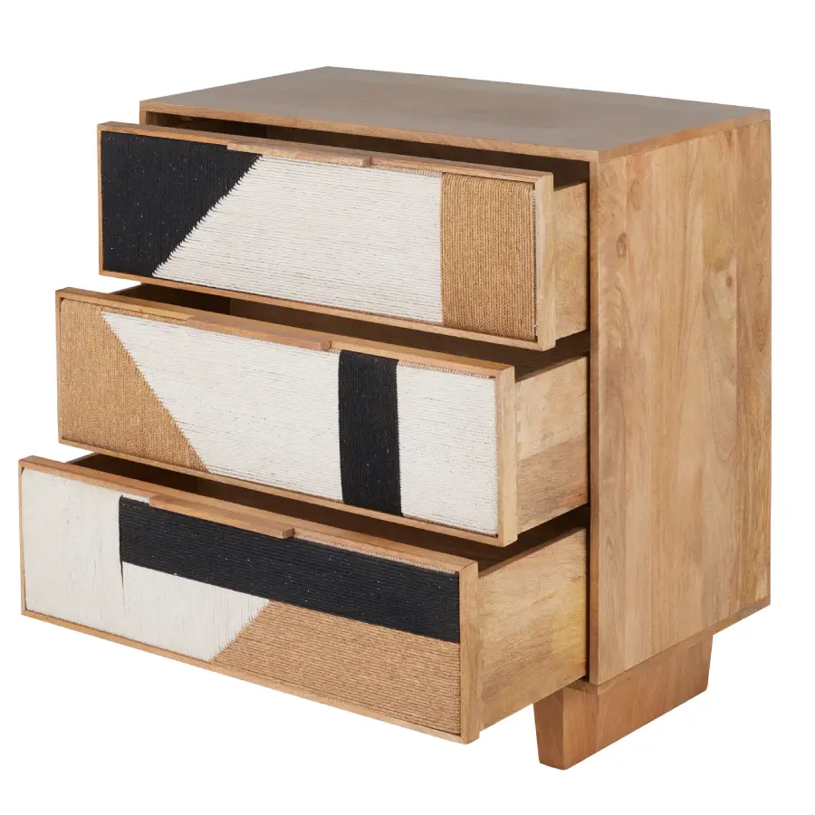 Commode SWAHI 3 tiroirs en bois de manguier massif et coton tissé tricolore - Maisons du Monde