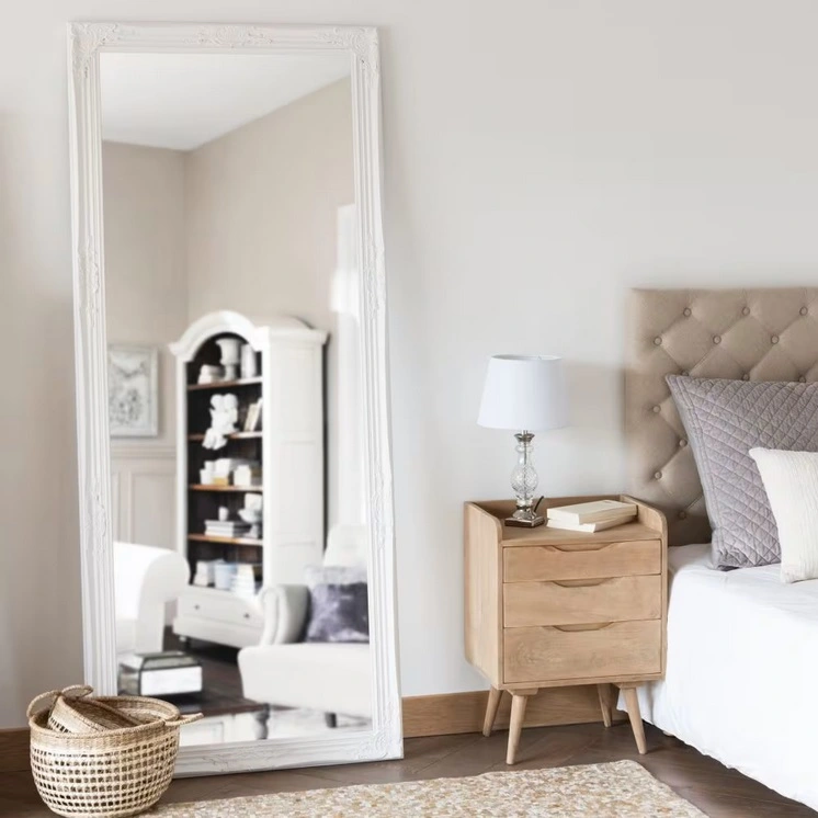 Grand miroir rectangulaire ENZO à moulures en bois de paulownia blanc 80x190 cm - Miroir Maisons du Monde