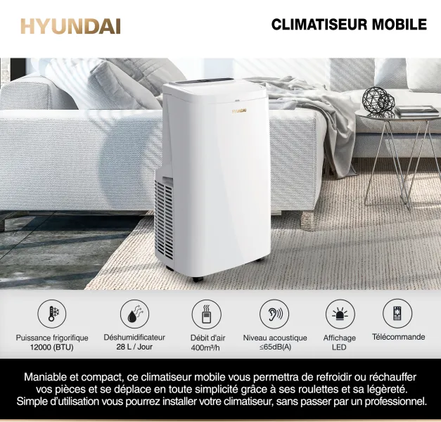 Climatiseur Hyundai réversible 12 000 BTU/Classe A