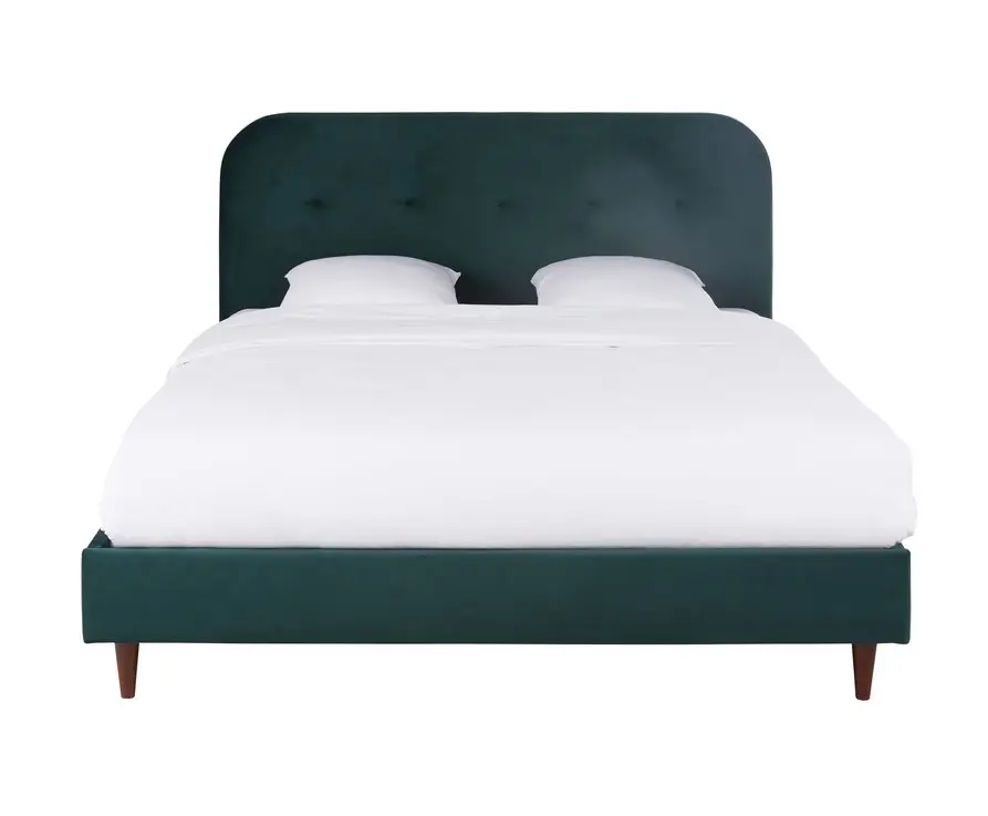 Lit AZZED 160x200 cm en velours vert avec sommier à lattes - Maisons du Monde