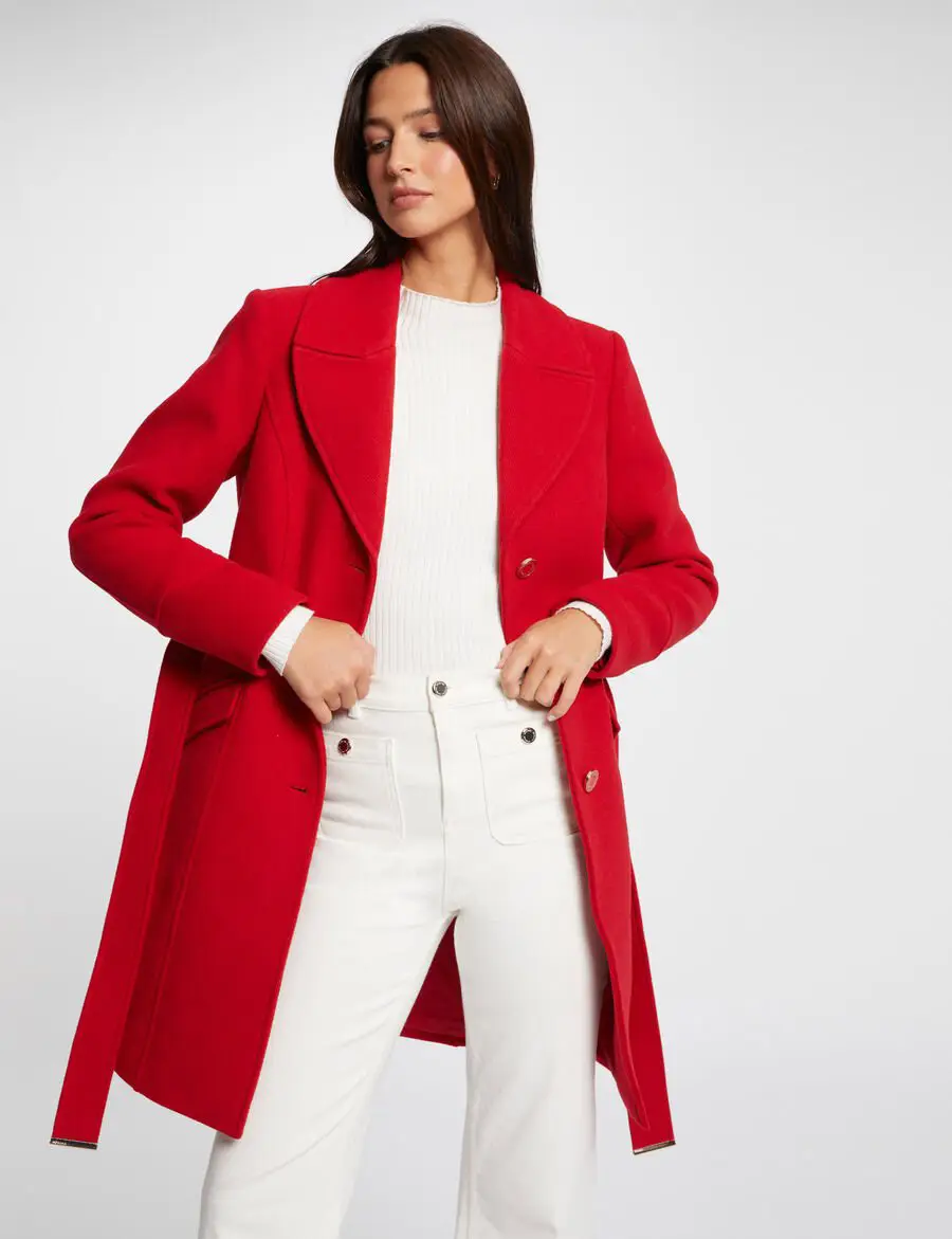 Manteau long GATO Morgan ceinturé rouge : Élégance intemporelle et confort