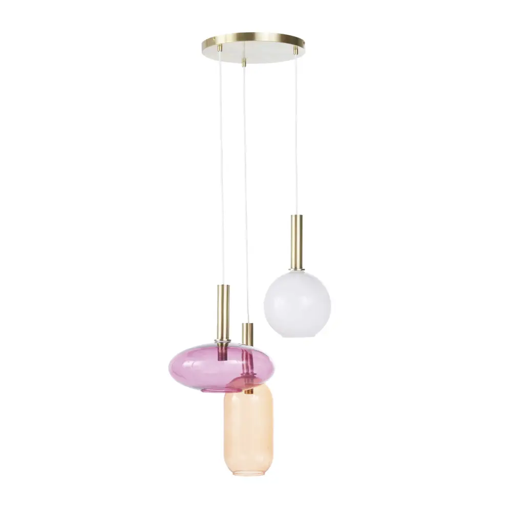 Suspension triples MADRAGUE en verre rose, orange et métal doré - Maisons du Monde