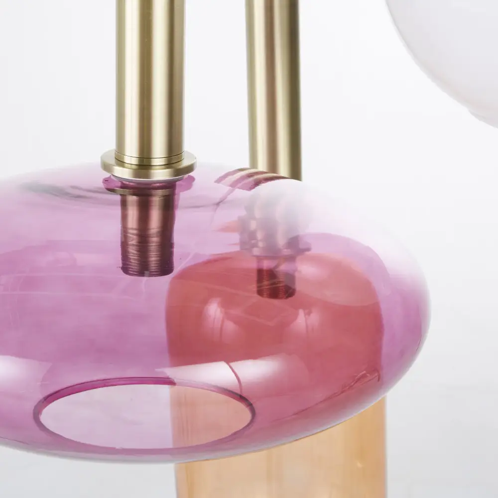 Suspension triples MADRAGUE en verre rose, orange et métal doré - Maisons du Monde