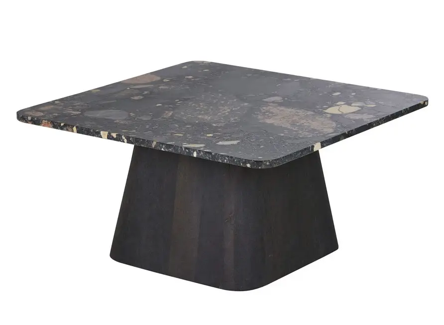 Table basse PIXUS en pierre et bois de manguier massif noir - Maisons du Monde