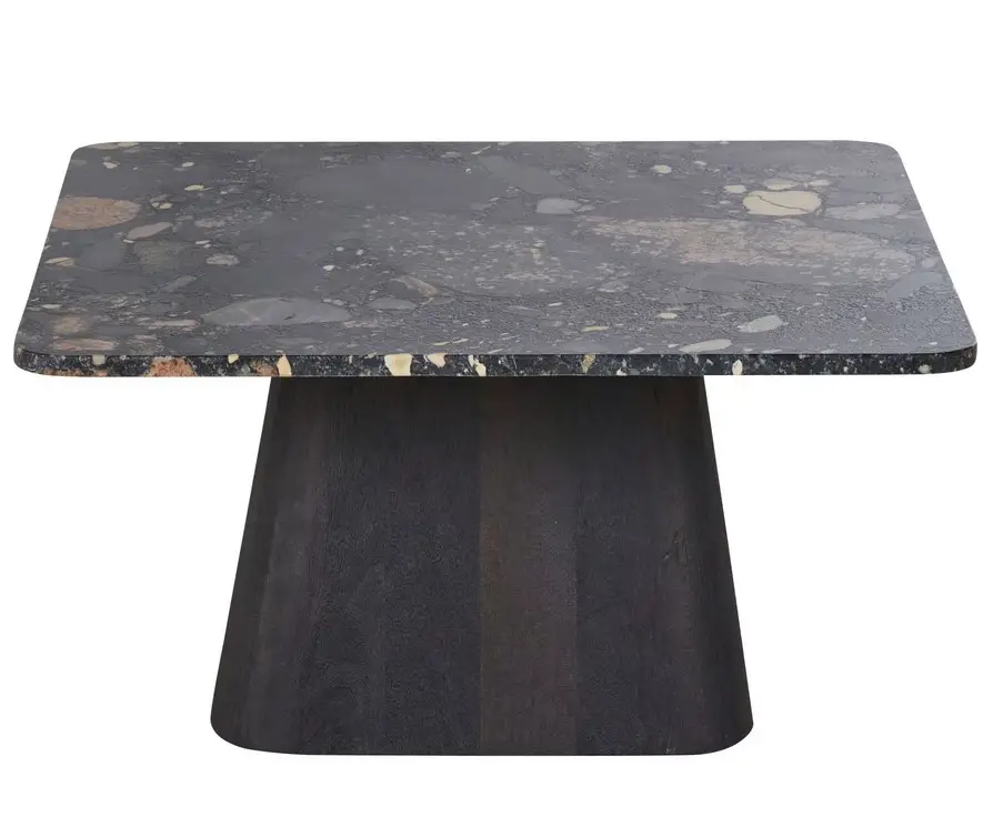 Table basse PIXUS en pierre et bois de manguier massif noir - Maisons du Monde