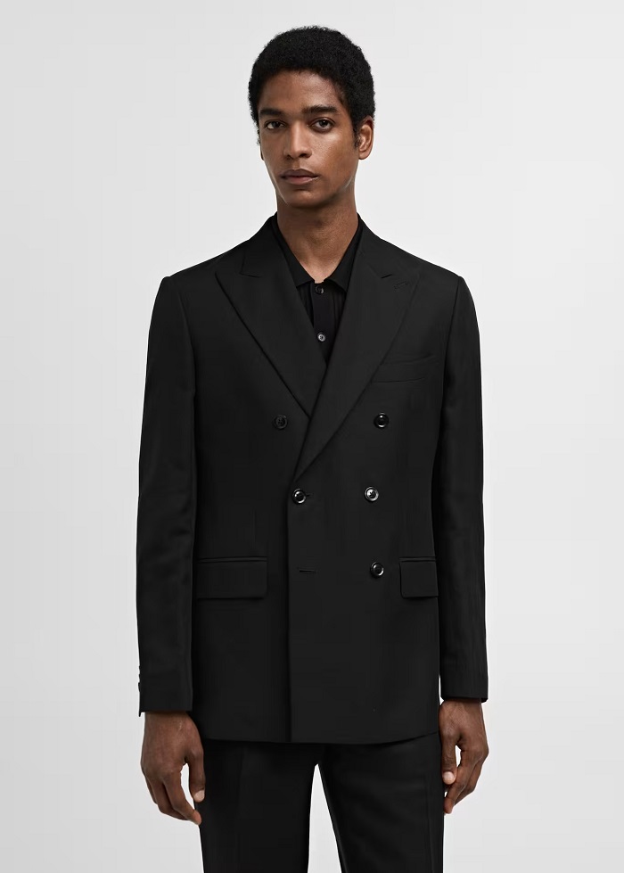 MANGO VIGIL Veste costume croisée Lyocell lin Noir - Veste Homme Mango