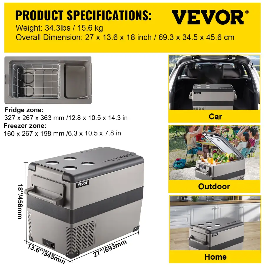 VEVOR Glacière Electrique Voiture 45 Litres Réfrigérateur Portable à Compression