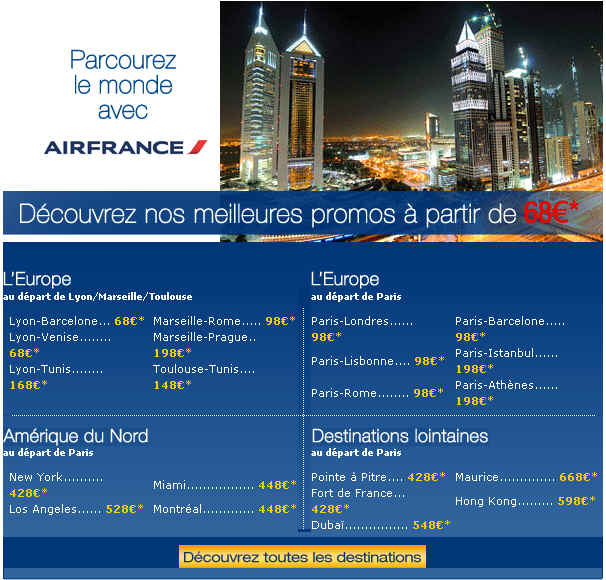 Promo Vol Air France : le monde à partir de 68 euros