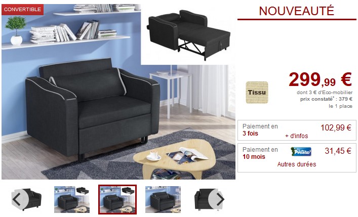 Fauteuil convertible COBIE en tissu Anthracite / gris clair 