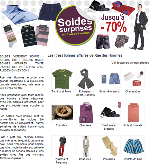 Soldes vêtement et accessoires hommes jusqu'à 70% de réduction sur Ruedeshommes.com