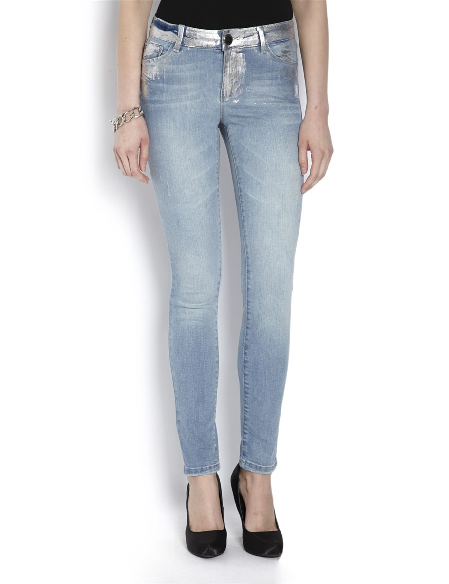 Jean skinny effet argenté